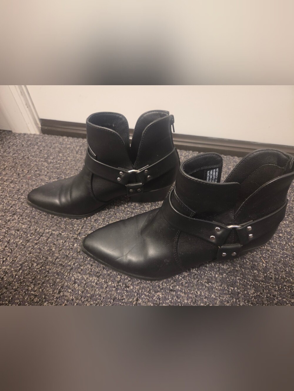 Time and Tru Black Pointed Ankle Boots with Harness Strap